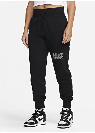 Nike Sportswear Swoosh High-Waist Fleece Siyah Kadın Uzun Düz Eşofman Altı DR5615-010 