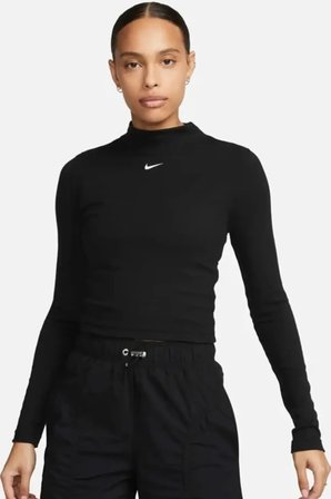 Nike Sportswear Ribbed Mock-Neck Long Kadın Uzun Kollu Yarım Balıkçı Yaka Siyah Tişört 