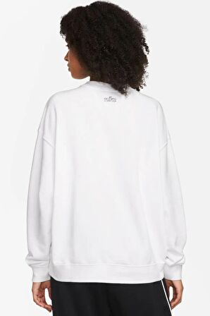Nike Dri-Fit Get Fit Graphic Crewneck Kadın Beyaz Bol Kesim Sweatshrit