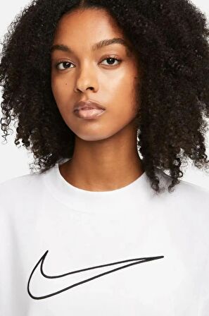 Nike Dri-Fit Get Fit Graphic Crewneck Kadın Beyaz Bol Kesim Sweatshrit