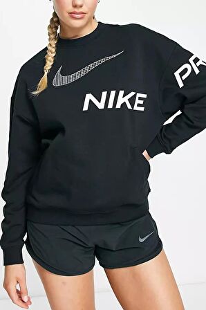 Nike Dri-Fit Get Fit French Terry Graphic Bol Kesim Siyah Kadın Sweatshrit