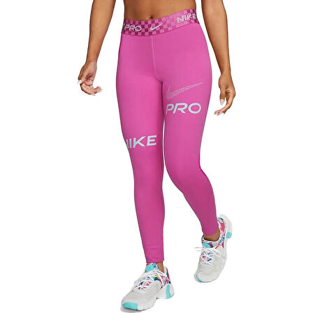 Nike Pro Dri-FIT Graphic Mid-Rise Kadın Tayt - aktif fuşya/okyanus bliss DX0080-623 PEMBE