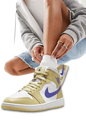 Nike Jordan Air 1 Mid Lemon Wash Gerçek Deri Bilekli Unısex Spor Ayakkabı