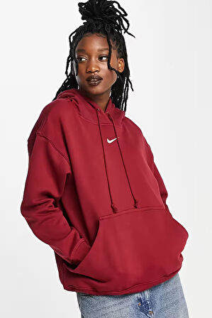 Nike Nsw Phoenix Fleece Pullower Hoodie Oversize Kesim Kadın Bordo Spor Sweatshirt