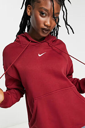 Nike Nsw Phoenix Fleece Pullower Hoodie Oversize Kesim Kadın Bordo Spor Sweatshirt