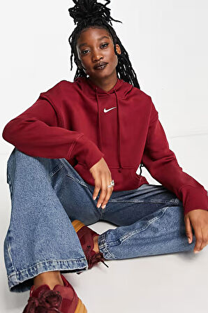 Nike Nsw Phoenix Fleece Pullower Hoodie Oversize Kesim Kadın Bordo Spor Sweatshirt