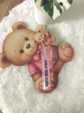 Pamuğum Atelier Pembe Ayıcık Kartlı 10 ml Sprey Pembe Kolonya Doğum, Doğum Günü Hediyeliği (15 Adet)
