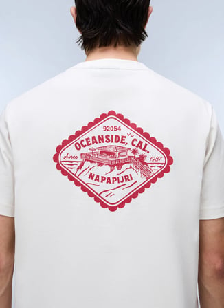 Napapijri S-FLINT SS-NP0A4FZZFX31 Krem Yuvarlak Regular Fit Baskılı Erkek T-Shirt