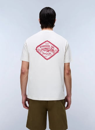 Napapijri S-FLINT SS-NP0A4FZZFX31 Krem Yuvarlak Regular Fit Baskılı Erkek T-Shirt