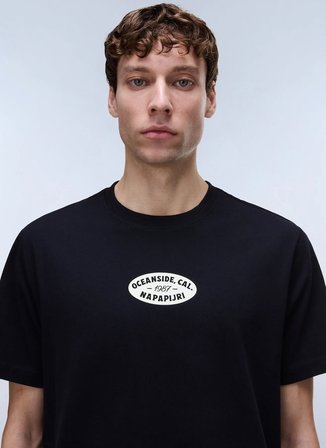 Napapijri S-FLINT SS-NP0A4FZZFX21 Siyah Yuvarlak Regular Fit Baskılı Erkek T-Shirt