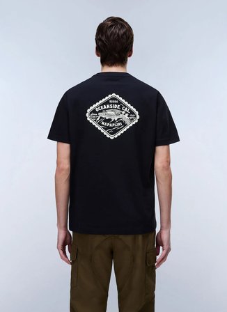 Napapijri S-FLINT SS-NP0A4FZZFX21 Siyah Yuvarlak Regular Fit Baskılı Erkek T-Shirt