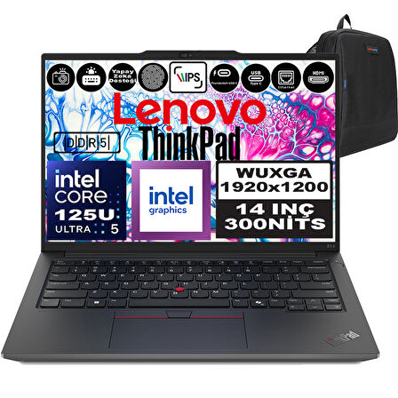 Lenovo Thinkpad E14 Gen6 Intel Core Ultra 5 125U 80GB 1tb SSD Intel® Aı Boost 14" Wuxga IPS Freedos Taşınabilir Bilgisayar 21M7002PTXF27 + Zetta Çanta