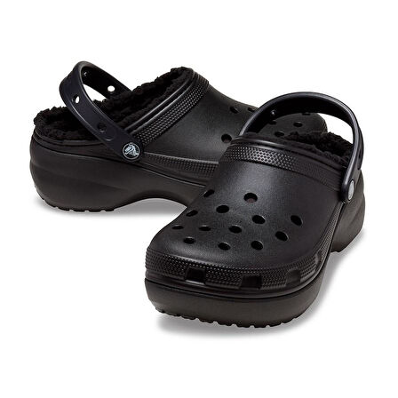 Crocs Classic Platform Lined Clog W Black Noir Terlik 207938-001