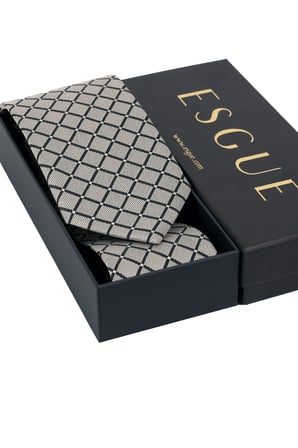 Esgue Hand Made 8 cm Ekose Desen Bej Renk Mendilli Kravat