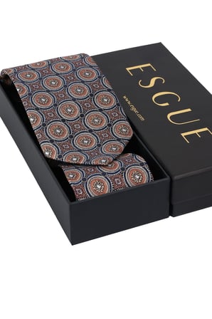 Esgue Hand Made 8 cm Yuvarlak Desen Kiremit Bej Renk Mendilli Kravat