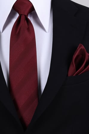 Esgue Hand Made 8 cm Çizgili Desen Bordo Renk Mendilli Kravat