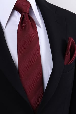 Esgue Hand Made 8 cm Çizgili Desen Bordo Renk Mendilli Kravat