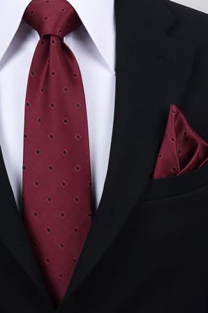 Esgue Hand Made 8 cm Kare Desen Bordo Renk Mendilli Kravat