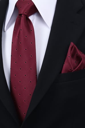 Esgue Hand Made 8 cm Kare Desen Bordo Renk Mendilli Kravat