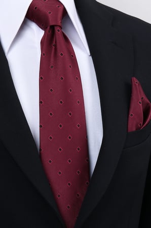 Esgue Hand Made 8 cm Kare Desen Bordo Renk Mendilli Kravat