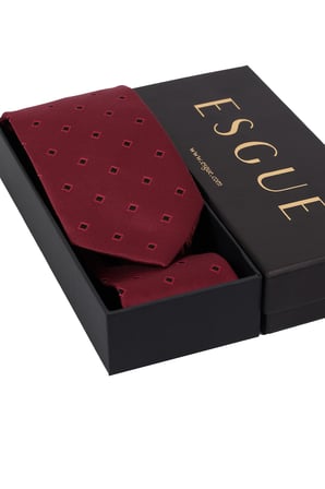 Esgue Hand Made 8 cm Kare Desen Bordo Renk Mendilli Kravat