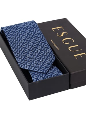 Esgue Hand Made 8 cm Motif Desen Lacivert Mavi Renk Mendilli Kravat