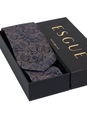 Esgue Hand Made 8 cm Lale Desen Füme Renk Mendilli Kravat