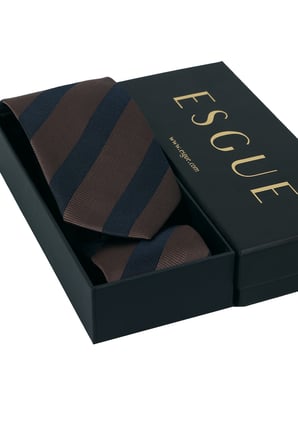 Esgue Hand Made 8 cm Çizgili Desen Kahve Lacivert Renk Mendilli Kravat
