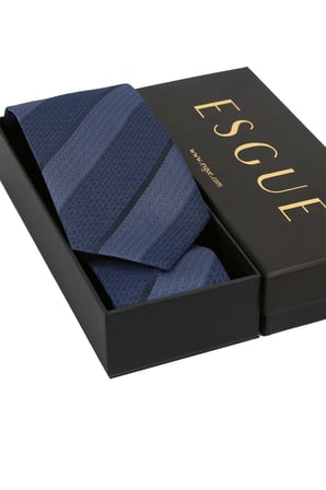 Esgue Hand Made 8 cm Çizgili Desen Lacivert Mavi Renk Mendilli Kravat
