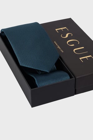 Esgue Hand Made 8 cm Küçük Desen Petrol Renk Mendilli Kravat