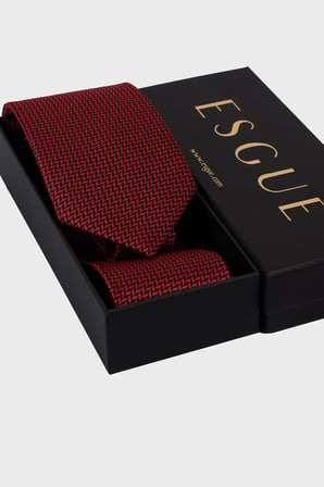 Esgue Hand Made 8 cm Küçük Desen Kırmızı Renk Mendilli Kravat