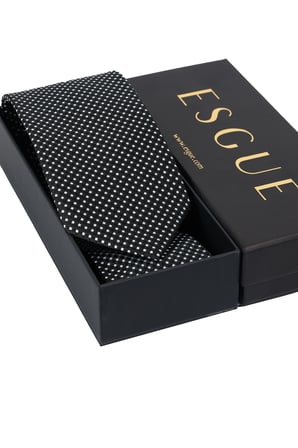 Esgue Hand Made 8 cm Pötikare Desen Siyah Beyaz Renk Mendilli Kravat