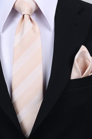 Esgue Hand Made 8 cm Çizgili Desen Şampanya Renk Mendilli Kravat