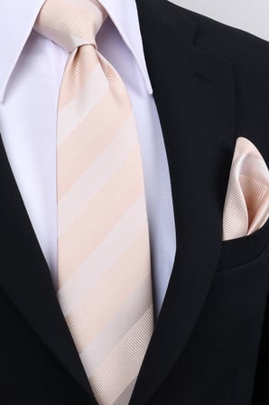 Esgue Hand Made 8 cm Çizgili Desen Şampanya Renk Mendilli Kravat