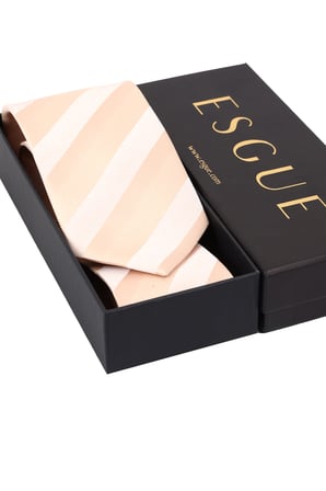 Esgue Hand Made 8 cm Çizgili Desen Şampanya Renk Mendilli Kravat