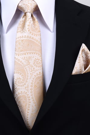 Esgue Hand Made 8 cm Şal Desen Şampanya Renk Mendilli Kravat