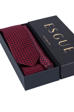 Esgue Hand Made 6 cm Geometrik Desen Bordo-Siyah Renk Mendilli Kravat