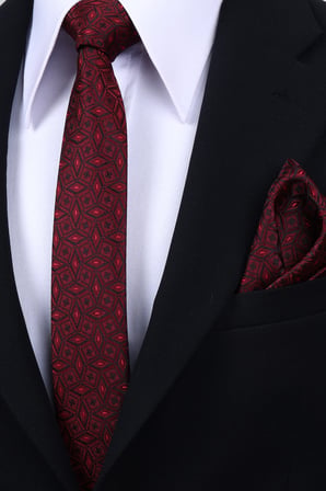 Esgue Hand Made 6 cm Geometrik Desen Bordo Renk Mendilli Kravat