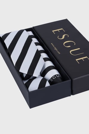 Esgue Hand Made 6 cm Çizgili Desen Siyah-Beyaz Renk Mendilli Kravat