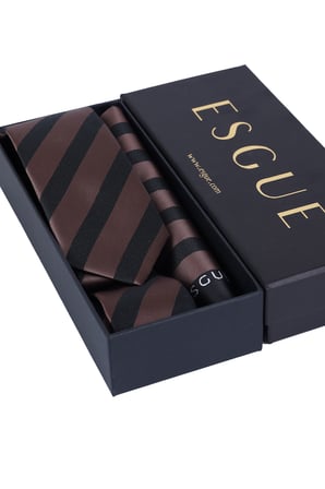 Esgue Hand Made 6 cm Çizgili Desen Kahve-Siyah Renk Mendilli Kravat