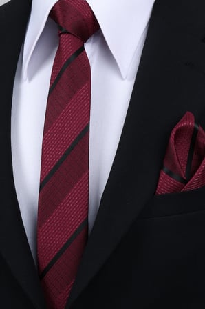 Esgue Hand Made 6 cm Çizgili Desen Bordo-Siyah Renk Mendilli Kravat
