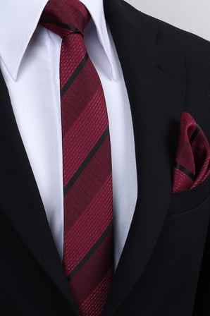 Esgue Hand Made 6 cm Çizgili Desen Bordo-Siyah Renk Mendilli Kravat