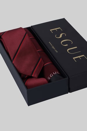Esgue Hand Made 6 cm Çizgili Desen Bordo-Kırmızı Renk Mendilli Kravat