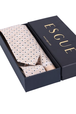 Esgue Hand Made 6 cm Kareli Desen Bej Renk Mendilli Kravat