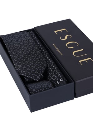 Esgue Hand Made 6 cm Ekose Desen Siyah-Gri Renk Mendilli Kravat