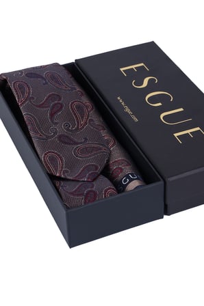 Esgue Hand Made 6 cm Şal Desen Kahve-Bordo Renk Mendilli Kravat