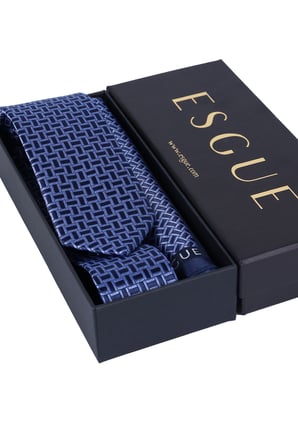Esgue Hand Made 6 cm Geometrik Desen Lacivert-Mavi Renk Mendilli Kravat