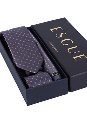 Esgue Hand Made 6 cm Puantiye Desen Gri-Gold Renk Mendilli Kravat