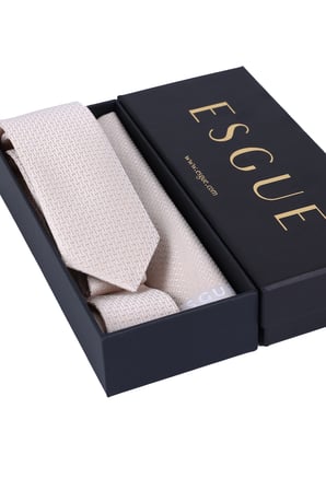 Esgue Hand Made 6 cm Dokulu Desen Krem Renk Mendilli Kravat