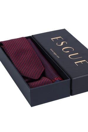 Esgue Hand Made 6 cm Geometrik Desen Bordo-Lacivert Renk Mendilli Kravat